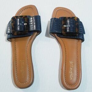 J. McLaughlin Bella Sandals - Blue Croc Embossed Leather Tortoise Buckle - 7.5M